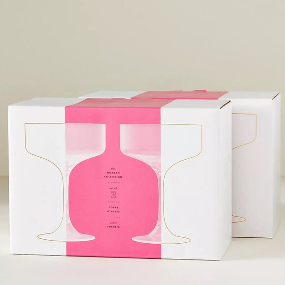 ANTHROPOLOGIE Morgan Medium Pink Borosilicate Coupe‎ Glasses Set of 2 NWT - Picture 3 of 3